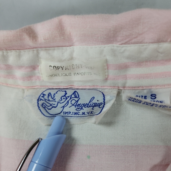 Vintage Angelique Imports Striped Cotton Button Down Shirt Pink White Size Small - Picture 2 of 14